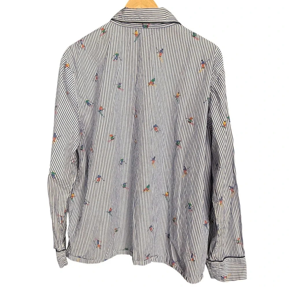 J.Crew Pinstripe Skiing Pattern Men's XL Button-Up Blue White L/S Pajama Top